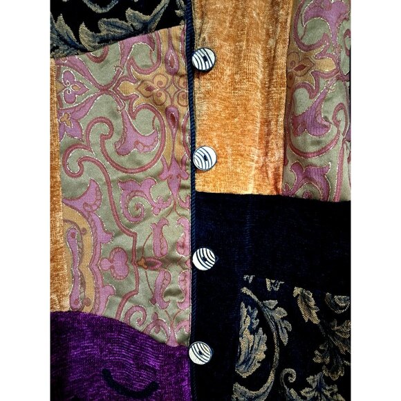Vintage Indigo Moon 1X Patchwork Velvet Jacket Gold Embroidered Boho Art to Wear - Picture 6 of 10
